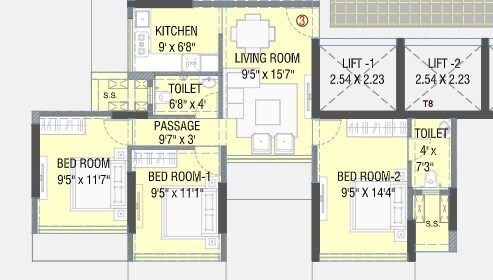 Floor plan of 2 BHK 680 Sq. Ft. Apartment in Ayodhya Saffron, Mumbai