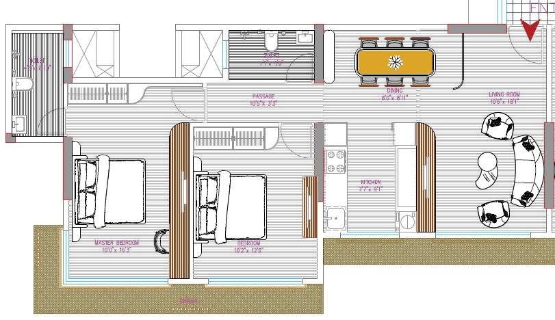 Floor plan of 2 BHK 695 Sq. Ft. Apartment in B Chopda Aurus, Mumbai