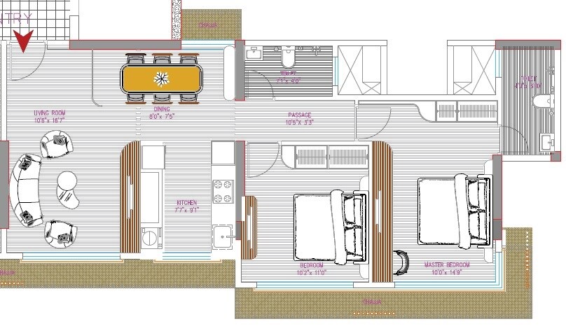 Floor plan of 2 BHK 743 Sq. Ft. Apartment in B Chopda Aurus, Mumbai