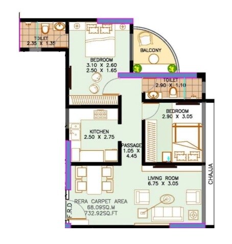 2 BHK 733 Sq. Ft. Apartment