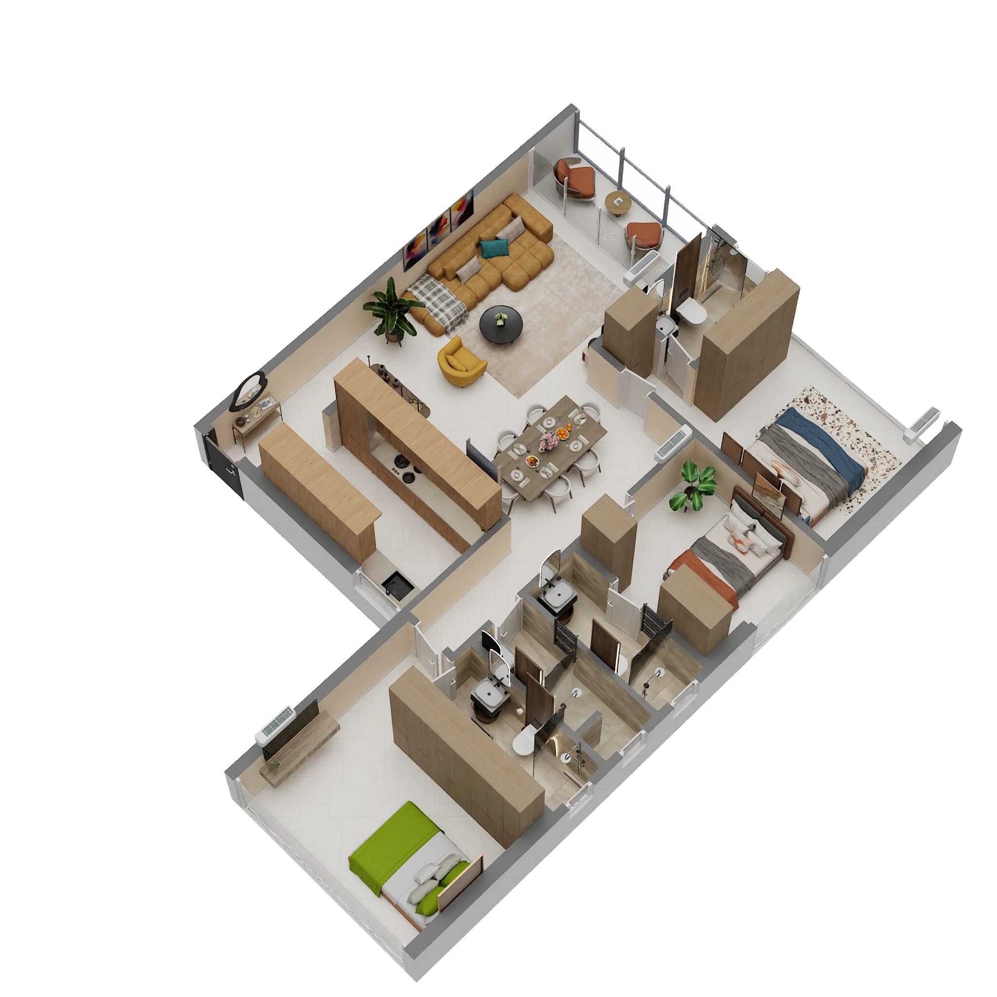 Floor plan of 3 BHK 1286 Sq. Ft. Apartment in Bafna Siddhgiri, Mumbai