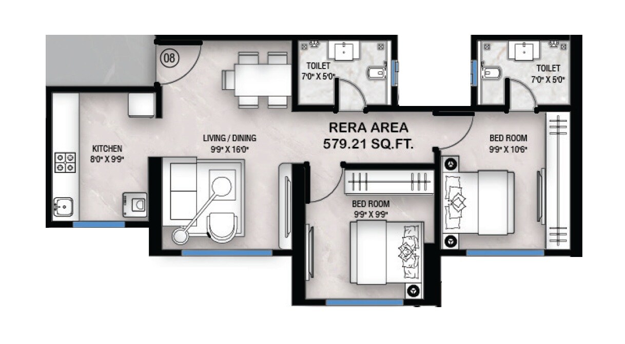 2 BHK 579 Sq. Ft. Apartment