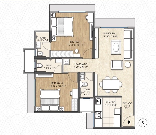 Floor plan of 2 BHK 720 Sq. Ft. Apartment in Bajaj Emerald, Mumbai