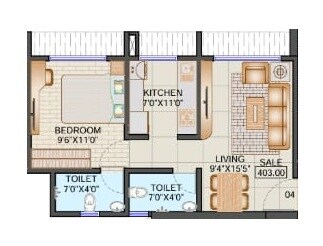 1 BHK 403 Sq. Ft. Apartment