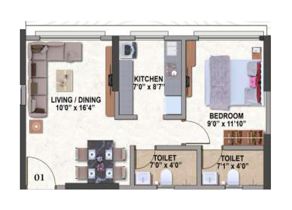 Floor plan of 1 BHK 445 Sq. Ft. Apartment in Balaji Heights Borivali, Mumbai