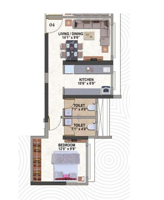Floor plan of 1 BHK 469 Sq. Ft. Apartment in Balaji Heights Borivali, Mumbai