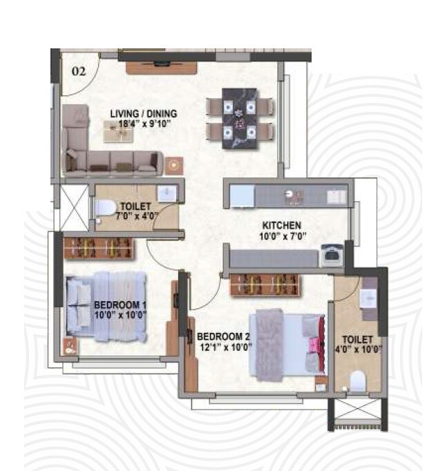 2 BHK 600 Sq. Ft. Apartment