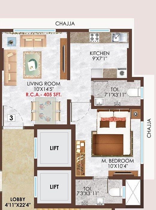 Floor plan of 1 BHK 405 Sq. Ft. Apartment in Bali Divine, Mumbai