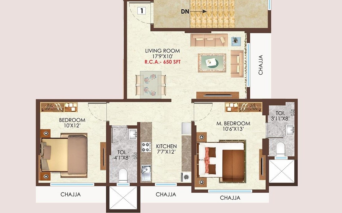 Floor plan of 2 BHK 650 Sq. Ft. Apartment in Bali Divine, Mumbai
