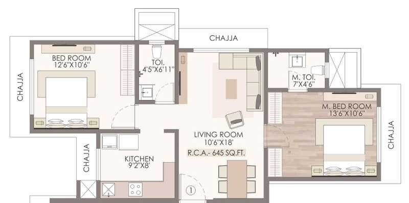 Floor plan of 2 BHK 691 Sq. Ft. Apartment in Bali Laxmi, Mumbai