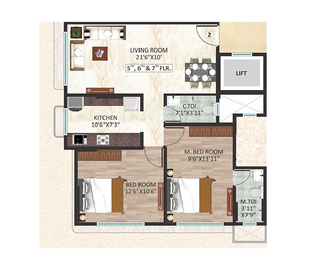 Floor plan of 2 BHK 671 Sq. Ft. Apartment in Bali Om Shubh Labh CHS, Mumbai