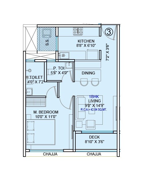 Floor plan of 1 BHK 440 Sq. Ft. Apartment in Baluwala Aviara, Mumbai