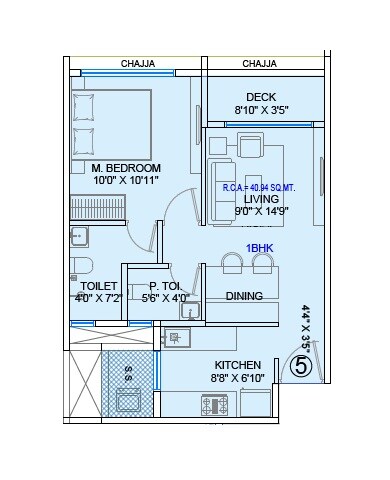 Floor plan of 1 BHK 442 Sq. Ft. Apartment in Baluwala Aviara, Mumbai