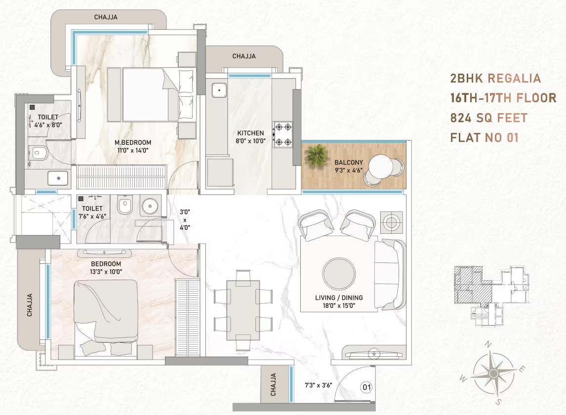 2 BHK 824 Sq. Ft. Apartment in Baysquare The IVY