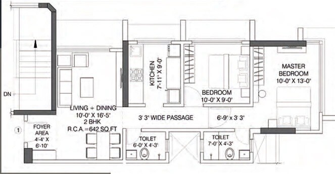 Floor plan of 2 BHK 643 Sq. Ft. Apartment in BB Anmol Residency, Mumbai