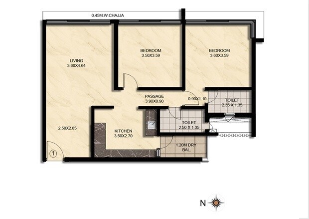 Floor plan of 2 BHK 812 Sq. Ft. Apartment in BBJ Verona, Mumbai