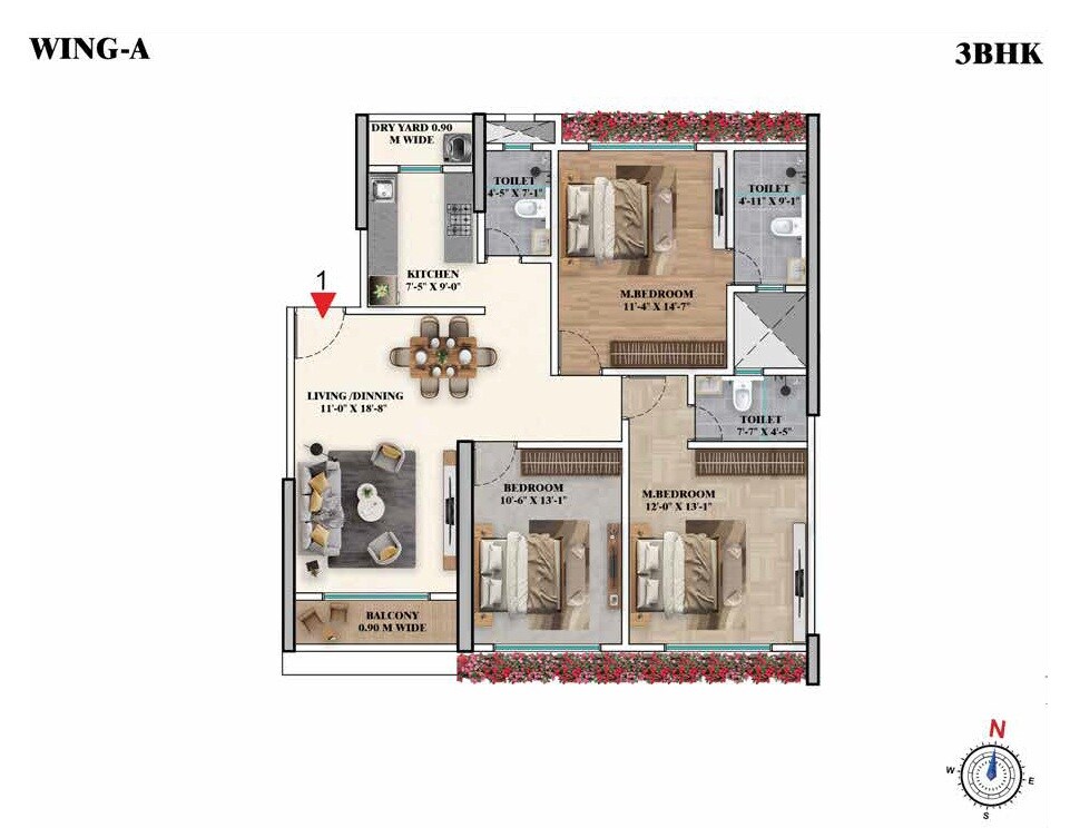 3 BHK 1070 Sq. Ft. Apartment