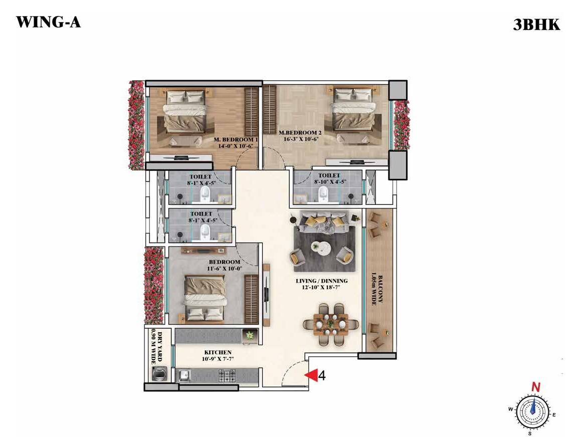 3 BHK 1090 Sq. Ft. Apartment