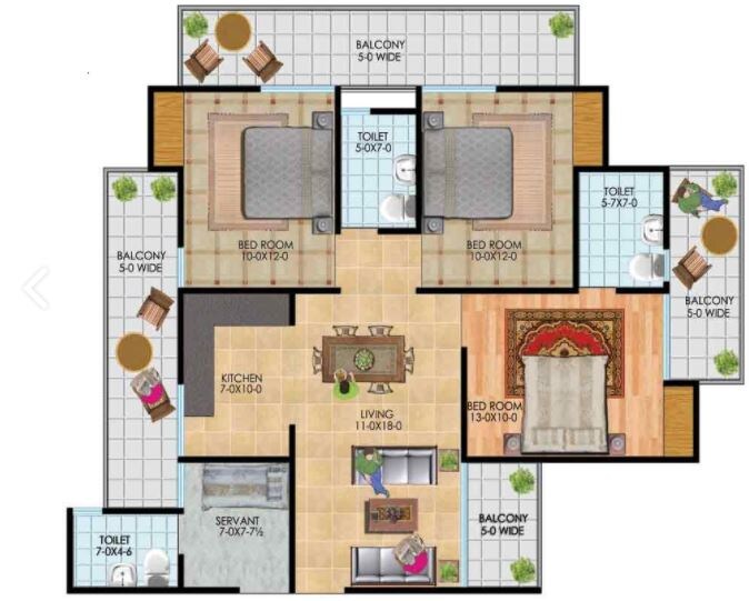 Floor plan of 3 BHK 2190 Sq. Ft. Apartment in Beau Monde, Mumbai