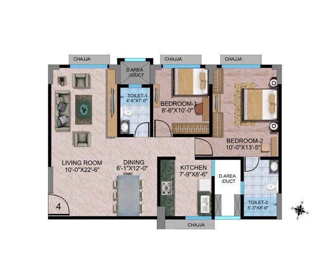 Floor plan of 2 BHK 600 Sq. Ft. Apartment in Beauty Greenstone Heritage, Mumbai