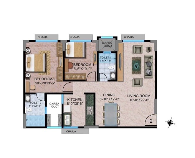 Floor plan of 2 BHK 720 Sq. Ft. Apartment in Beauty Greenstone Heritage, Mumbai