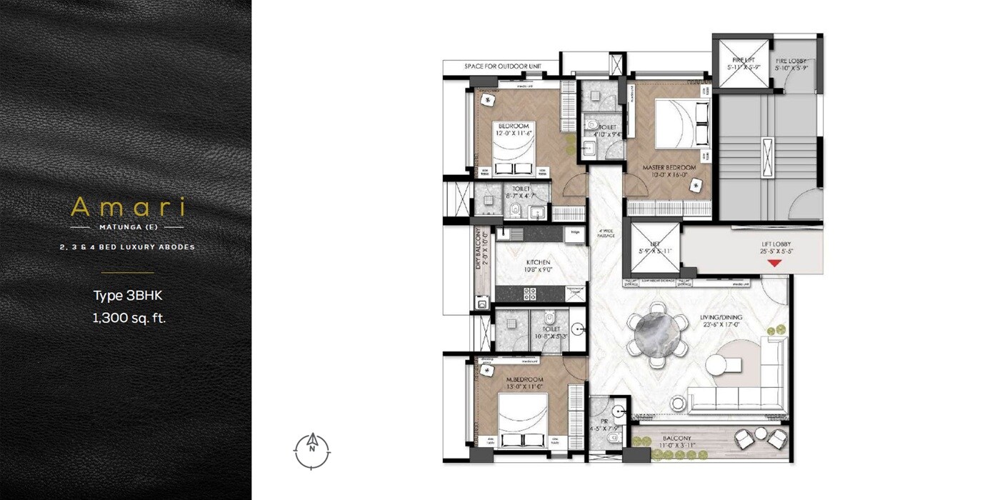 3 BHK 1300 Sq. Ft. Apartment