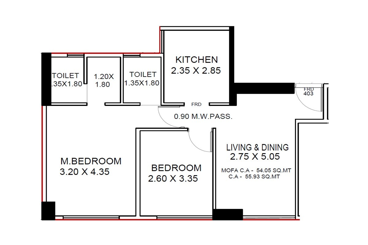 2 BHK 602 Sq. Ft. Apartment