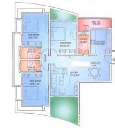 Floor plan of 3 BHK 1575 Sq. Ft. Apartment in Benchmark Silver Leaf, Mumbai