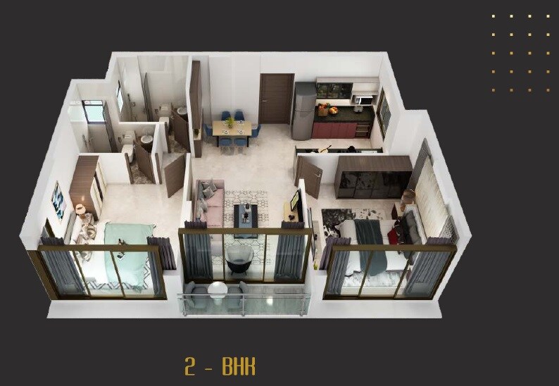 Floor plan of 2 BHK 640 Sq. Ft. Apartment in Best Dev Daya Harmony, Mumbai