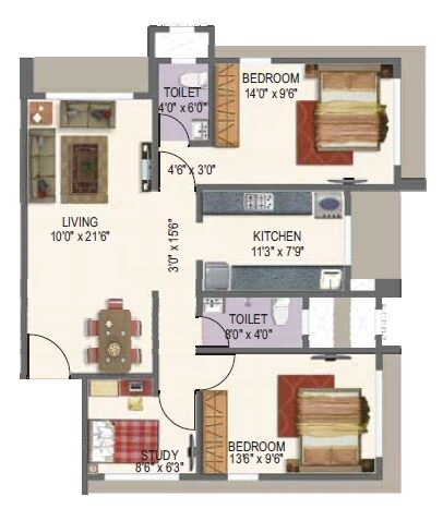 2 BHK 789 Sq. Ft. Apartment