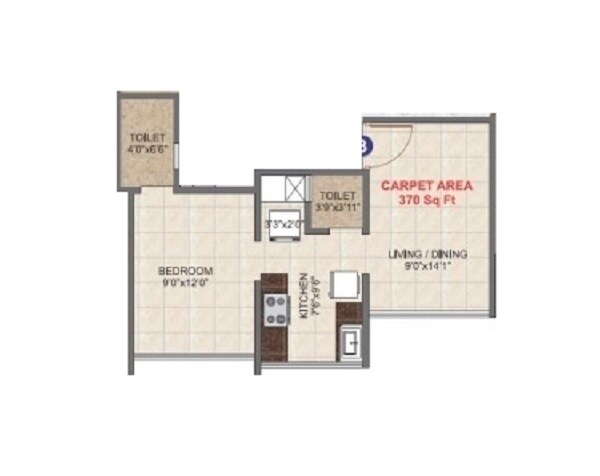 Floor plan of 1 BHK 370 Sq. Ft. Apartment in BG Monte Verita North Annexe, Mumbai