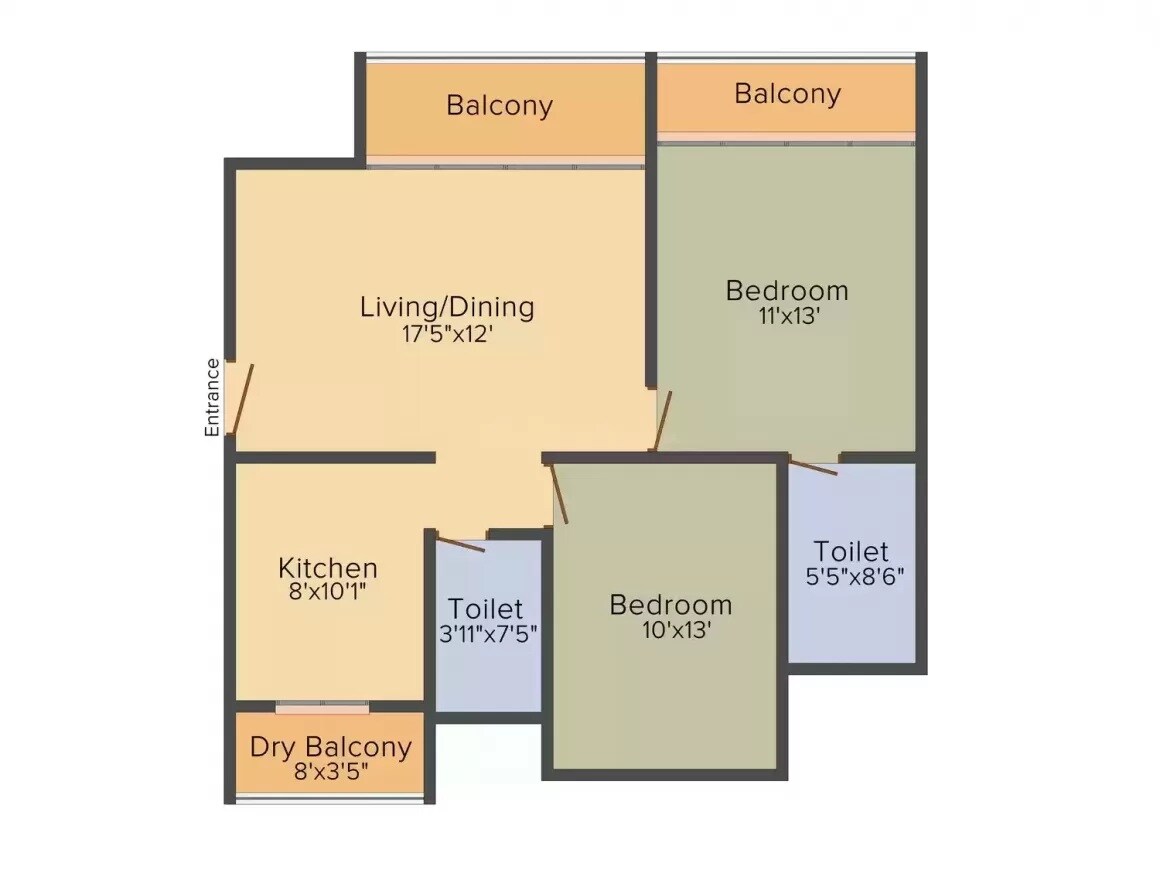 Floor plan of 2 BHK 715 Sq. Ft. Apartment in Jaycee Bhagtani Mayah, Mumbai