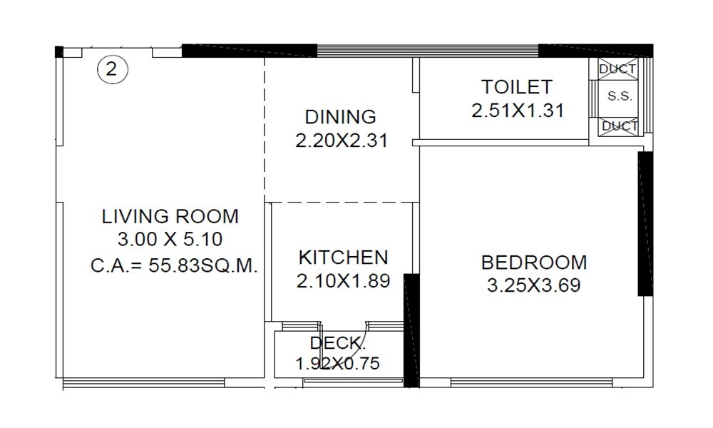 Floor plan of 2 BHK Apartment - 601 sq. ft. in Bhagwan Mahajan Wadi, Mumbai