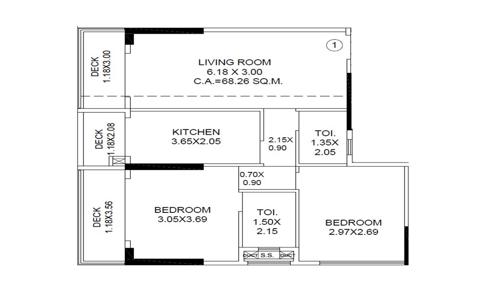 Floor plan of 2 BHK Apartment - 735 sq. ft. in Bhagwan Mahajan Wadi, Mumbai
