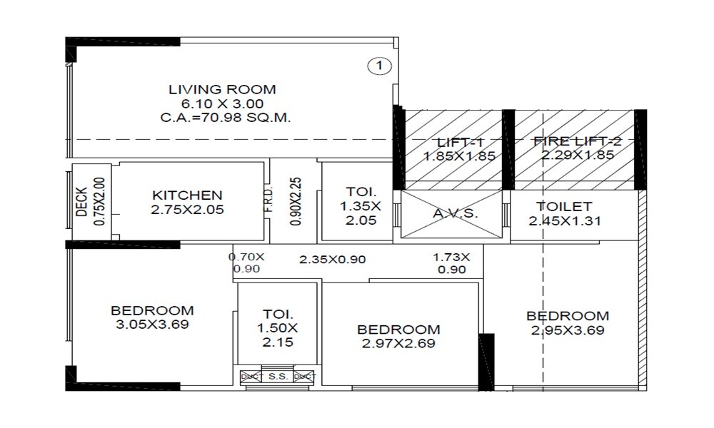 Floor plan of 3 BHK Apartment - 764 sq. ft. in Bhagwan Mahajan Wadi, Mumbai