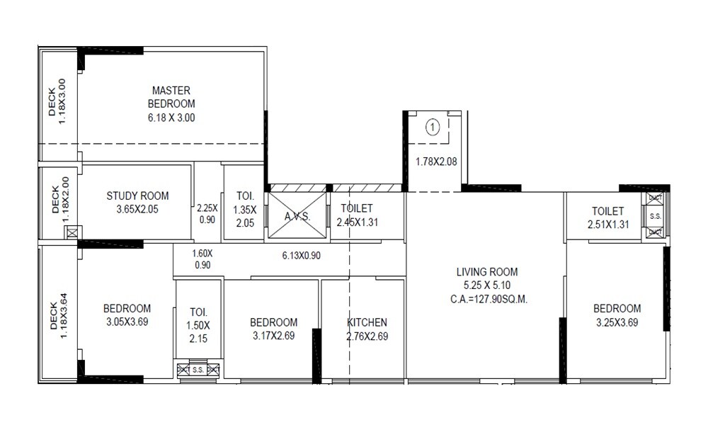 Floor plan of 4 BHK Apartment - 1377 sq. ft. in Bhagwan Mahajan Wadi, Mumbai