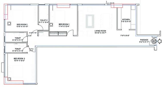 Floor plan of 3 BHK 1115 Sq. Ft. Apartment in Bhairaav Blessings, Mumbai