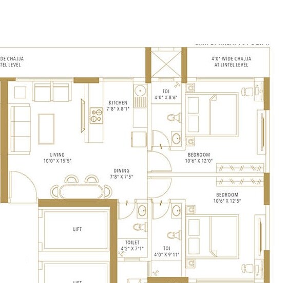 Floor plan of 2 BHK 702 Sq. Ft. Apartment in Bhairaav Jewel of Queen, Mumbai