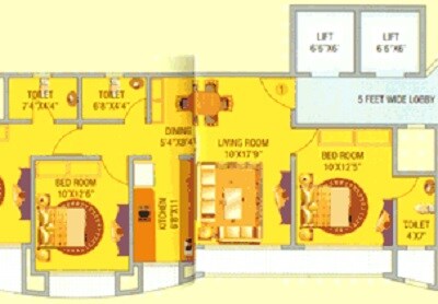 Floor plan of 2 BHK Apartment - 600 sq. ft. in Bhakti Heights Tilak Nagar, Mumbai