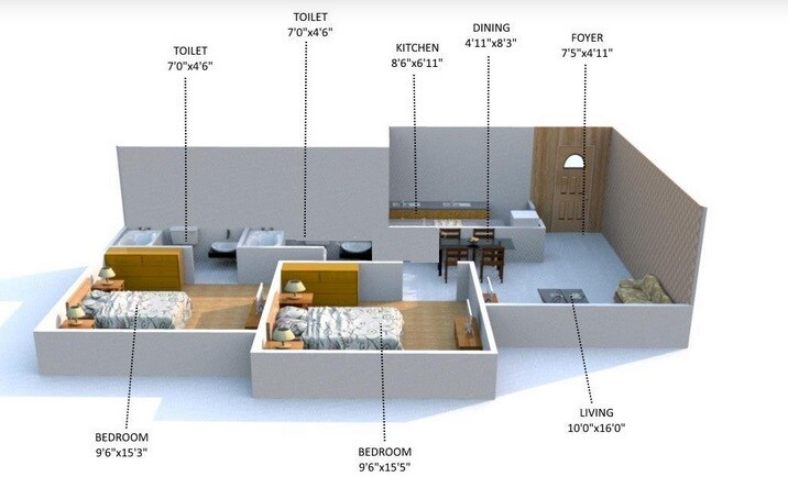 Floor plan of 2 BHK 1170 Sq. Ft. Apartment in Bharat Belmonte, Mumbai