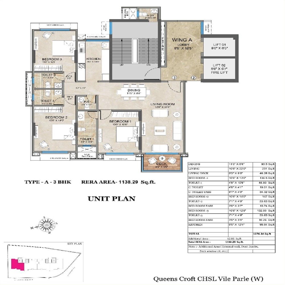 Floor plan of 3 BHK 1138 Sq. Ft. Apartment in Bharat Primavistas, Mumbai
