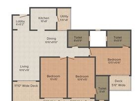Floor plan of 3 BHK 1430 Sq. Ft. Apartment in Bharat Skyvistas, Mumbai