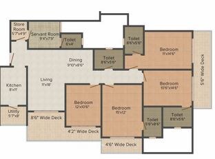 Floor plan of 4 BHK 1863 Sq. Ft. Apartment in Bharat Skyvistas, Mumbai