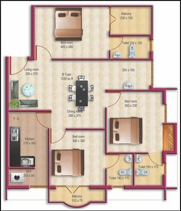 Floor plan of 3 BHK 845 Sq. Ft. Apartment in Bharat Optimus, Mumbai
