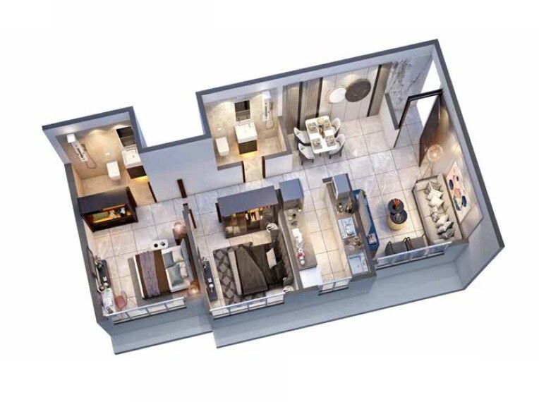 Floor plan of 2 BHK 653 Sq. Ft. Apartment in Bharti Aarambh, Mumbai
