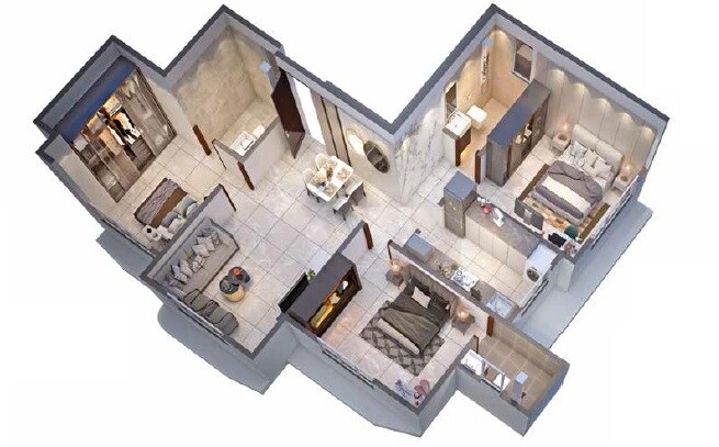 Floor plan of 3 BHK 925 Sq. Ft. Apartment in Bharti Aarambh, Mumbai