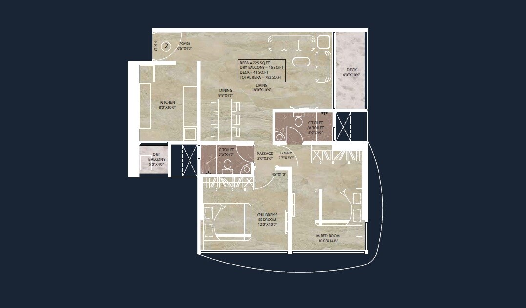 2 BHK 782 Sq. Ft. Apartment