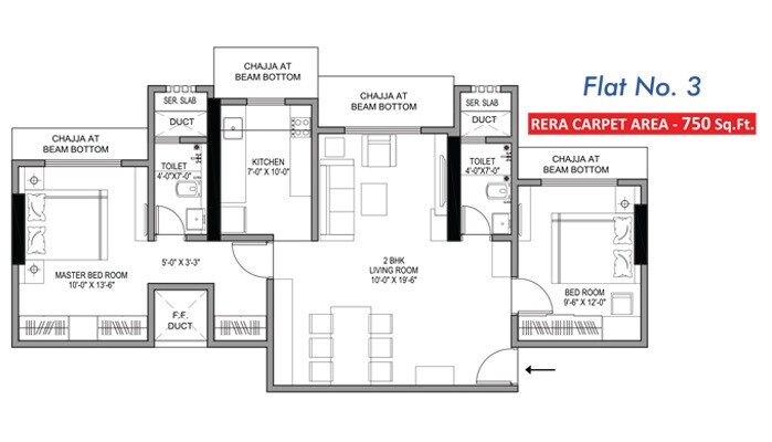 Floor plan of 2 BHK 750 Sq. Ft. Apartment in Bhatia Esspee Towers, Mumbai