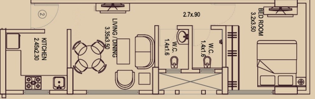 Floor plan of 1 BHK 413 Sq. Ft. Apartment in Bholenath Ambaji Niketan, Mumbai