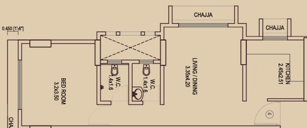 Floor plan of 1 BHK 444 Sq. Ft. Apartment in Bholenath Ambaji Niketan, Mumbai
